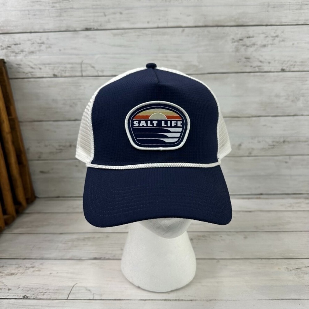 Salt Life Hat Cap navy Blue White Trucker Adjustable Snapback - New!